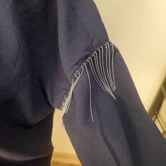 Zara Basic Navy Blue Fringe Metallic 3/4 Sleeve Snap Button Collar Neck … - Picture 4 of 7